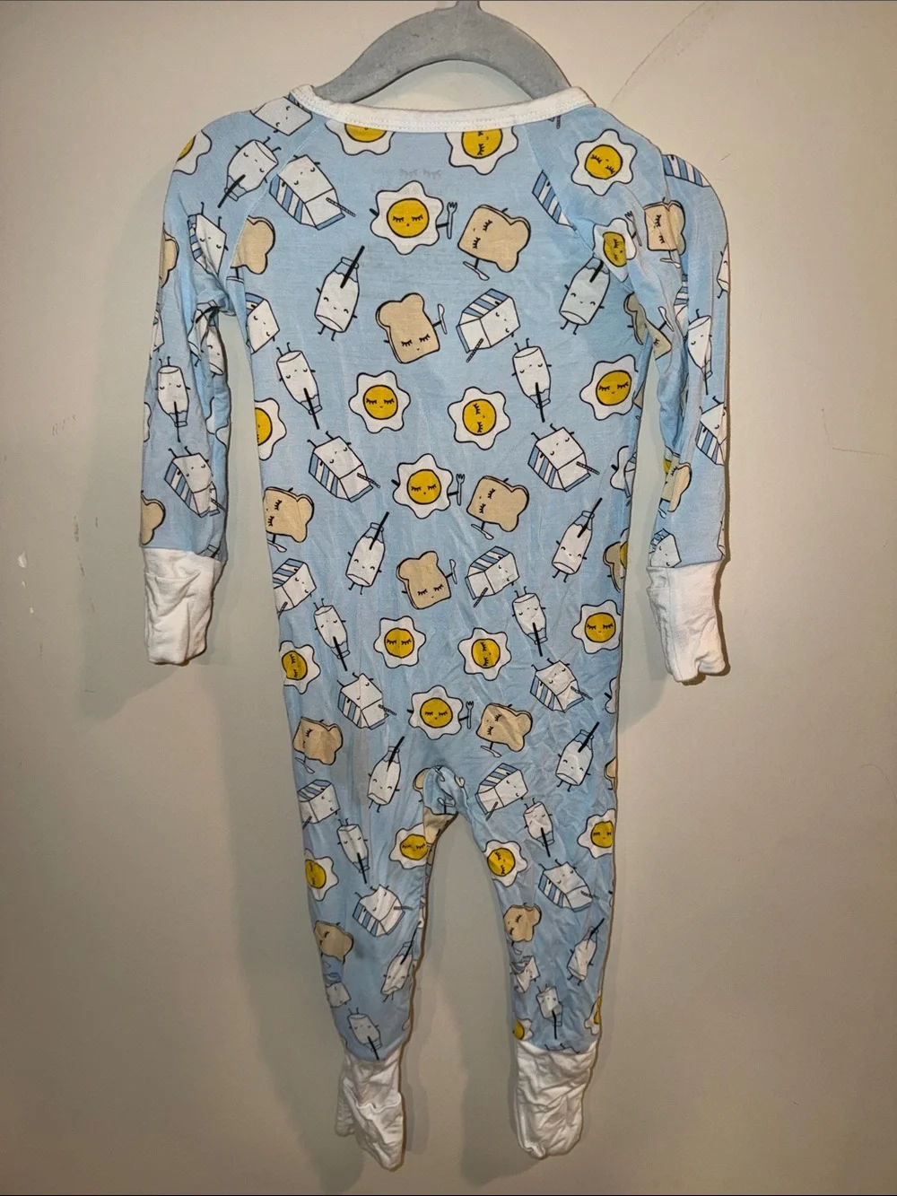 Little Sleepies Light Blue Footie Pajamas with Toast, Egg & Milk Print